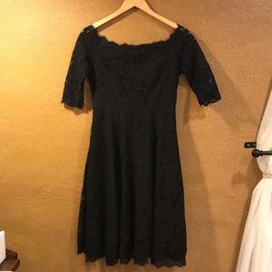 Sleeved black lace midi dress